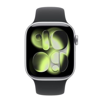 Apple Watch Series 11, 42 mm, Silver Aluminum Black Sport Band S/M